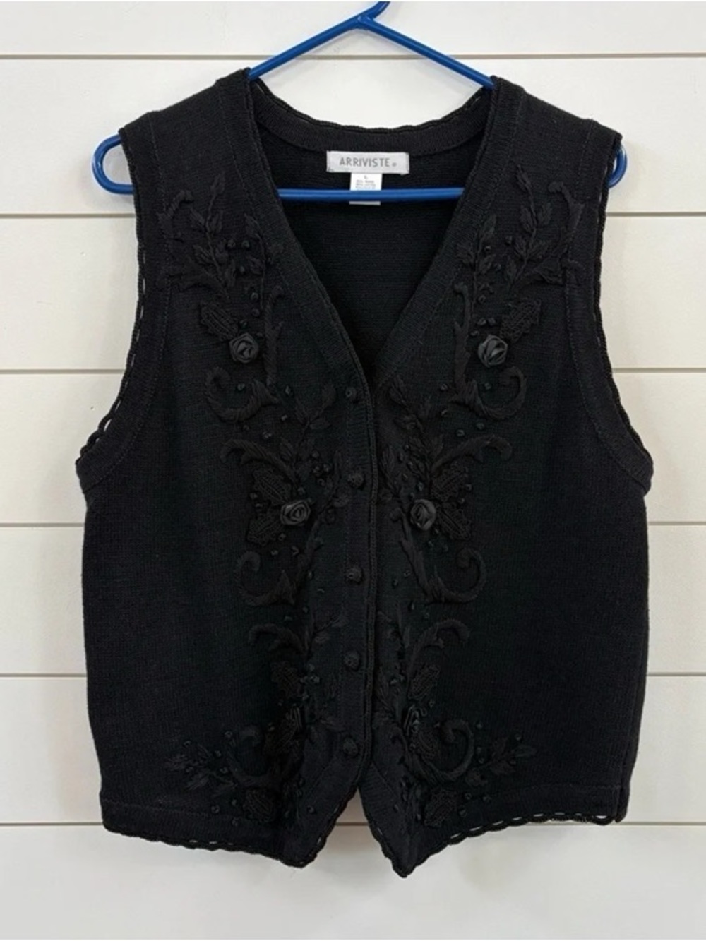 Black Embroidered Knit Vest